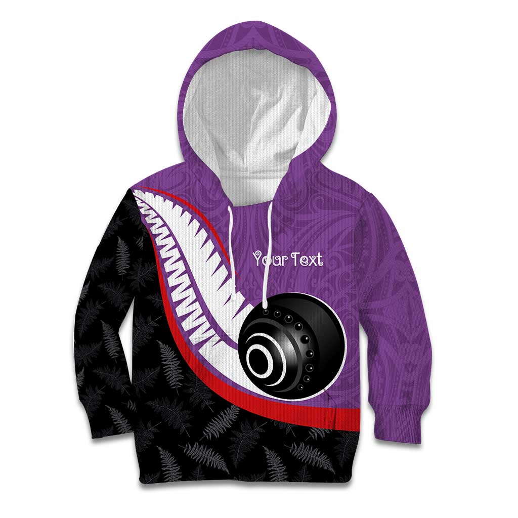 Personalised Aotearoa Lawn Bowls Kid Hoodie Maori and Silver Fern Sporty Style Purple Color LT03 Hoodie Purple - Polynesian Pride