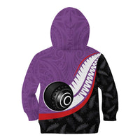 Personalised Aotearoa Lawn Bowls Kid Hoodie Maori and Silver Fern Sporty Style Purple Color LT03 - Polynesian Pride
