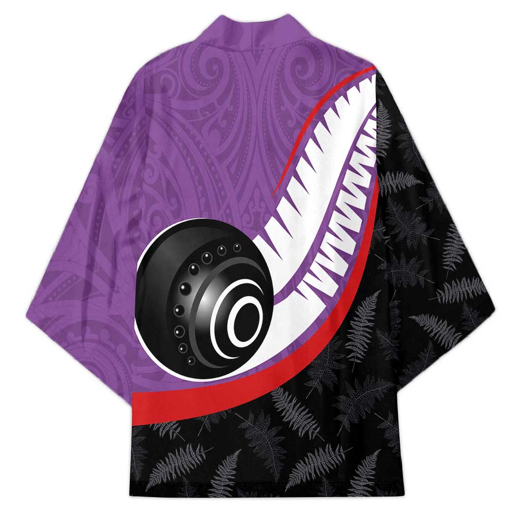 Personalised Aotearoa Lawn Bowls Kimono Maori and Silver Fern Sporty Style Purple Color LT03 - Polynesian Pride