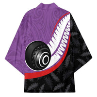 Personalised Aotearoa Lawn Bowls Kimono Maori and Silver Fern Sporty Style Purple Color LT03 - Polynesian Pride