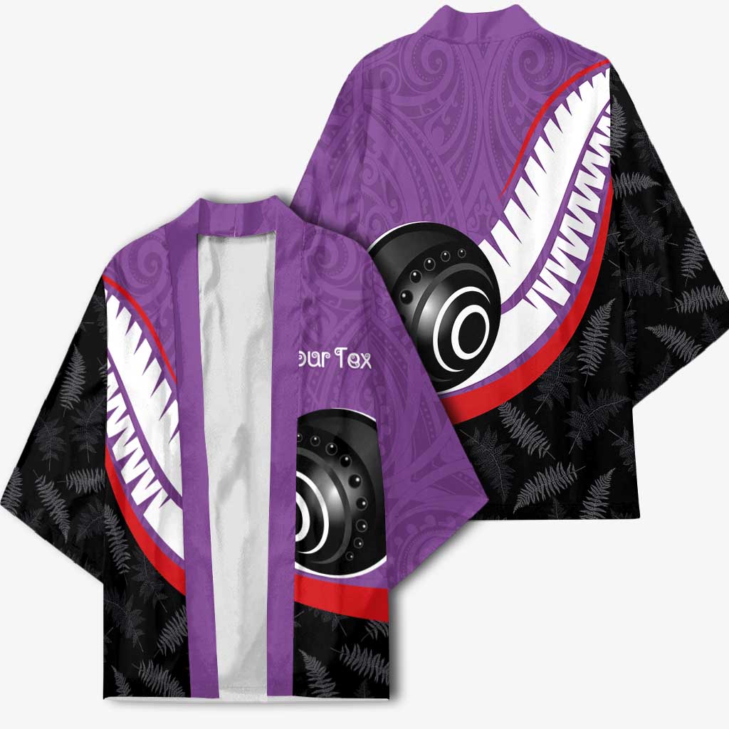 Personalised Aotearoa Lawn Bowls Kimono Maori and Silver Fern Sporty Style Purple Color LT03 - Polynesian Pride