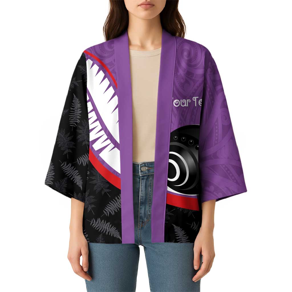 Personalised Aotearoa Lawn Bowls Kimono Maori and Silver Fern Sporty Style Purple Color LT03 - Polynesian Pride