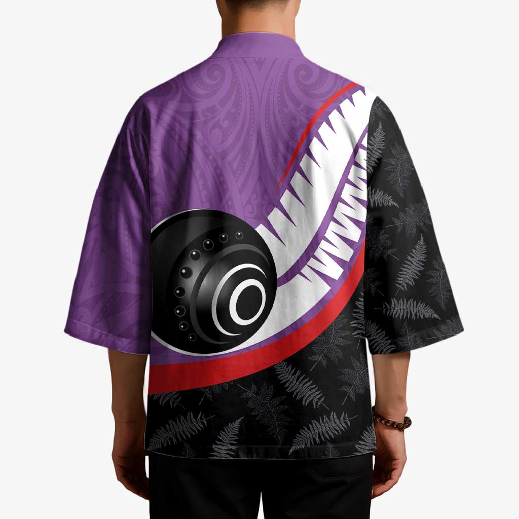 Personalised Aotearoa Lawn Bowls Kimono Maori and Silver Fern Sporty Style Purple Color LT03 - Polynesian Pride