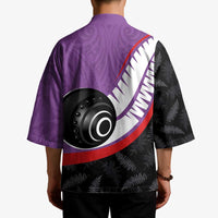 Personalised Aotearoa Lawn Bowls Kimono Maori and Silver Fern Sporty Style Purple Color LT03 - Polynesian Pride