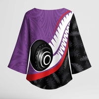 Personalised Aotearoa Lawn Bowls Kimono Sleeve Blouse Maori and Silver Fern Sporty Style Purple Color LT03 - Polynesian Pride