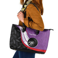 Personalised Aotearoa Lawn Bowls Leather Tote Bag Maori and Silver Fern Sporty Style Purple Color LT03 Purple - Polynesian Pride