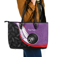 Personalised Aotearoa Lawn Bowls Leather Tote Bag Maori and Silver Fern Sporty Style Purple Color LT03 - Polynesian Pride
