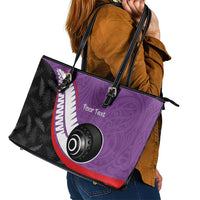 Personalised Aotearoa Lawn Bowls Leather Tote Bag Maori and Silver Fern Sporty Style Purple Color LT03 - Polynesian Pride