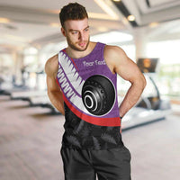 Personalised Aotearoa Lawn Bowls Men Tank Top Maori and Silver Fern Sporty Style Purple Color LT03 Purple - Polynesian Pride