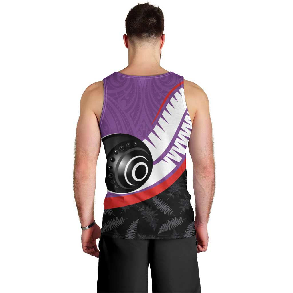 Personalised Aotearoa Lawn Bowls Men Tank Top Maori and Silver Fern Sporty Style Purple Color LT03 - Polynesian Pride