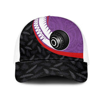 Aotearoa Lawn Bowls Mesh Trucker Cap Maori and Silver Fern Sporty Style Purple Color LT03 One Size White Purple - Polynesian Pride