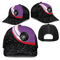 Aotearoa Lawn Bowls Mesh Trucker Cap Maori and Silver Fern Sporty Style Purple Color LT03 - Polynesian Pride