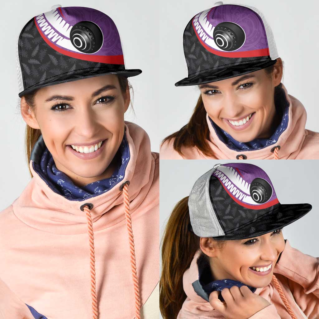 Aotearoa Lawn Bowls Mesh Trucker Cap Maori and Silver Fern Sporty Style Purple Color LT03 - Polynesian Pride