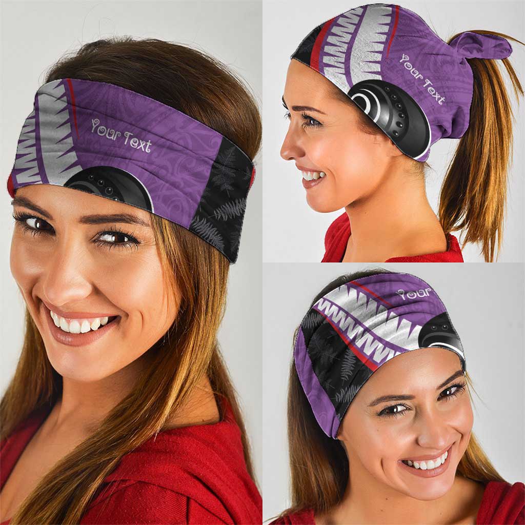 Personalised Aotearoa Lawn Bowls Neck Gaiter Maori and Silver Fern Sporty Style Purple Color LT03 - Polynesian Pride