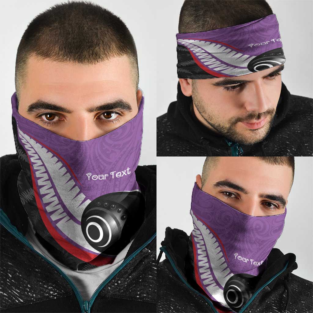 Personalised Aotearoa Lawn Bowls Neck Gaiter Maori and Silver Fern Sporty Style Purple Color LT03 - Polynesian Pride