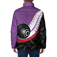 Personalised Aotearoa Lawn Bowls Padded Jacket Maori and Silver Fern Sporty Style Purple Color LT03 - Polynesian Pride