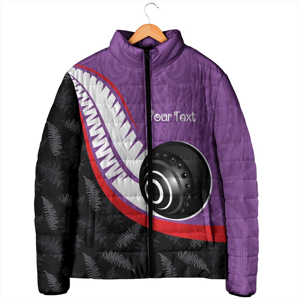 Personalised Aotearoa Lawn Bowls Padded Jacket Maori and Silver Fern Sporty Style Purple Color LT03 - Polynesian Pride