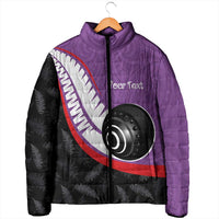 Personalised Aotearoa Lawn Bowls Padded Jacket Maori and Silver Fern Sporty Style Purple Color LT03 - Polynesian Pride