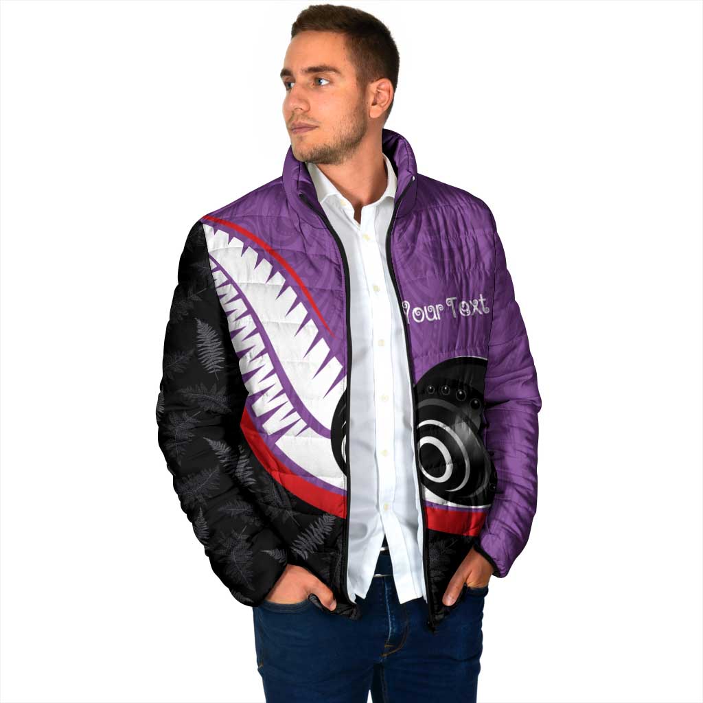 Personalised Aotearoa Lawn Bowls Padded Jacket Maori and Silver Fern Sporty Style Purple Color LT03 - Polynesian Pride