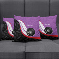 Personalised Aotearoa Lawn Bowls Pillow Cover Maori and Silver Fern Sporty Style Purple Color LT03 - Polynesian Pride