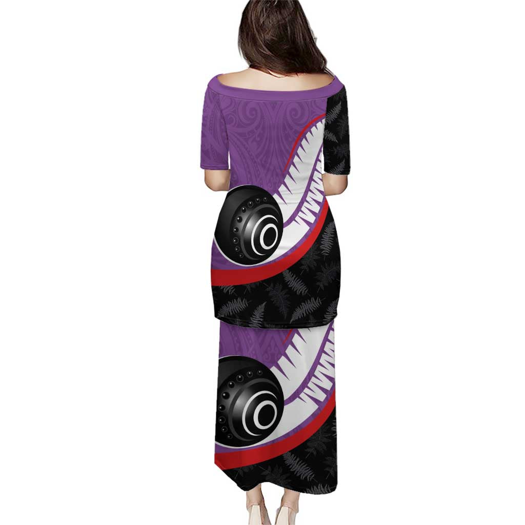 Personalised Aotearoa Lawn Bowls Puletasi Maori and Silver Fern Sporty Style Purple Color LT03 - Polynesian Pride