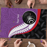 Personalised Aotearoa Lawn Bowls Puzzle Maori and Silver Fern Sporty Style Purple Color LT03 - Polynesian Pride