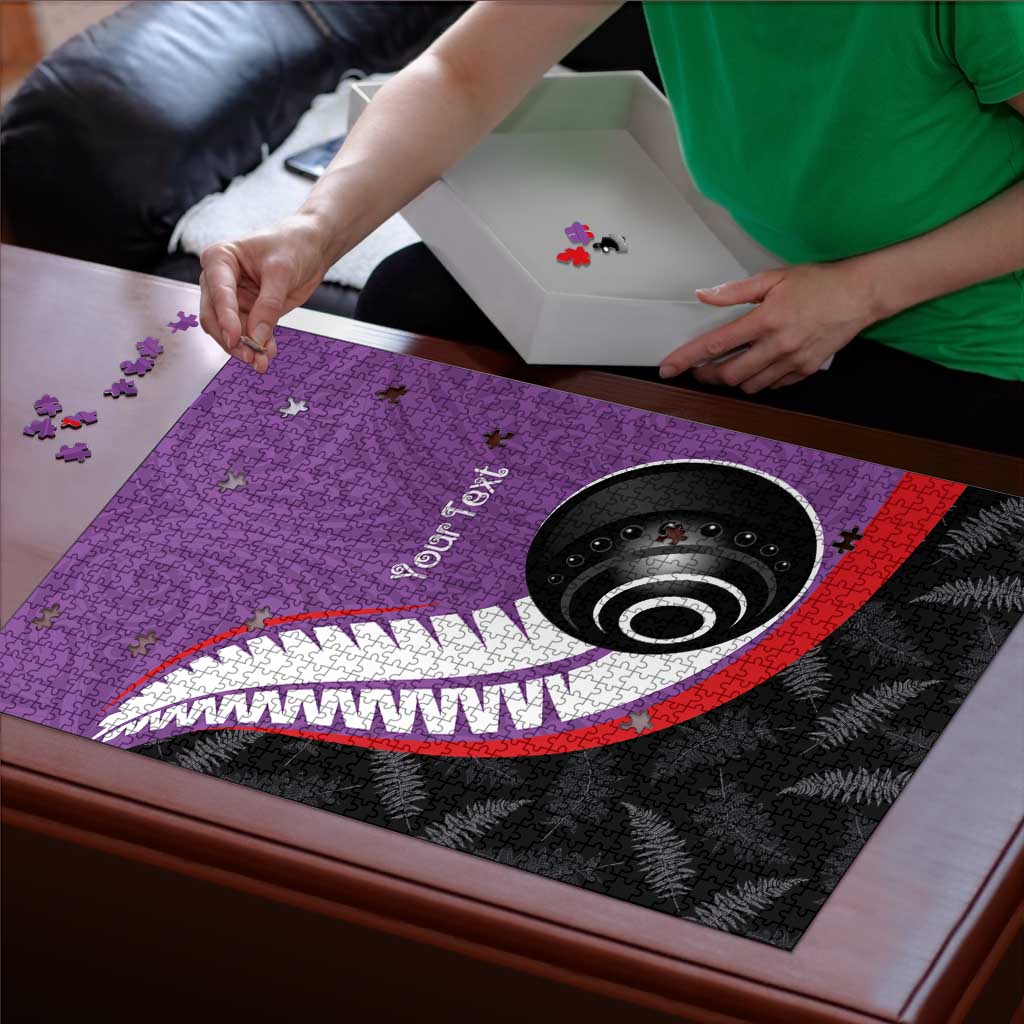 Personalised Aotearoa Lawn Bowls Puzzle Maori and Silver Fern Sporty Style Purple Color LT03 - Polynesian Pride