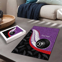 Personalised Aotearoa Lawn Bowls Puzzle Maori and Silver Fern Sporty Style Purple Color LT03 - Polynesian Pride