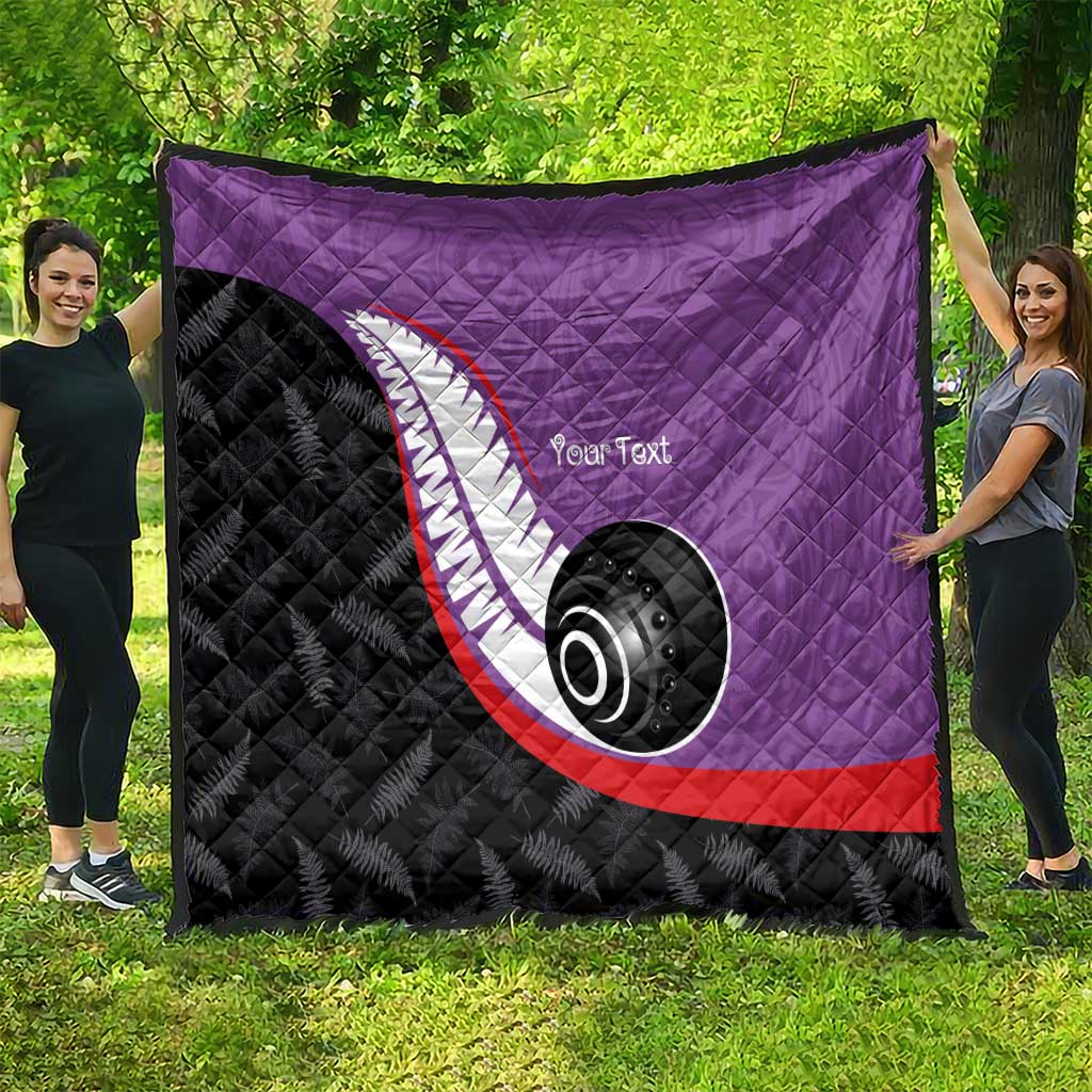 Personalised Aotearoa Lawn Bowls Quilt Maori and Silver Fern Sporty Style Purple Color LT03 - Polynesian Pride