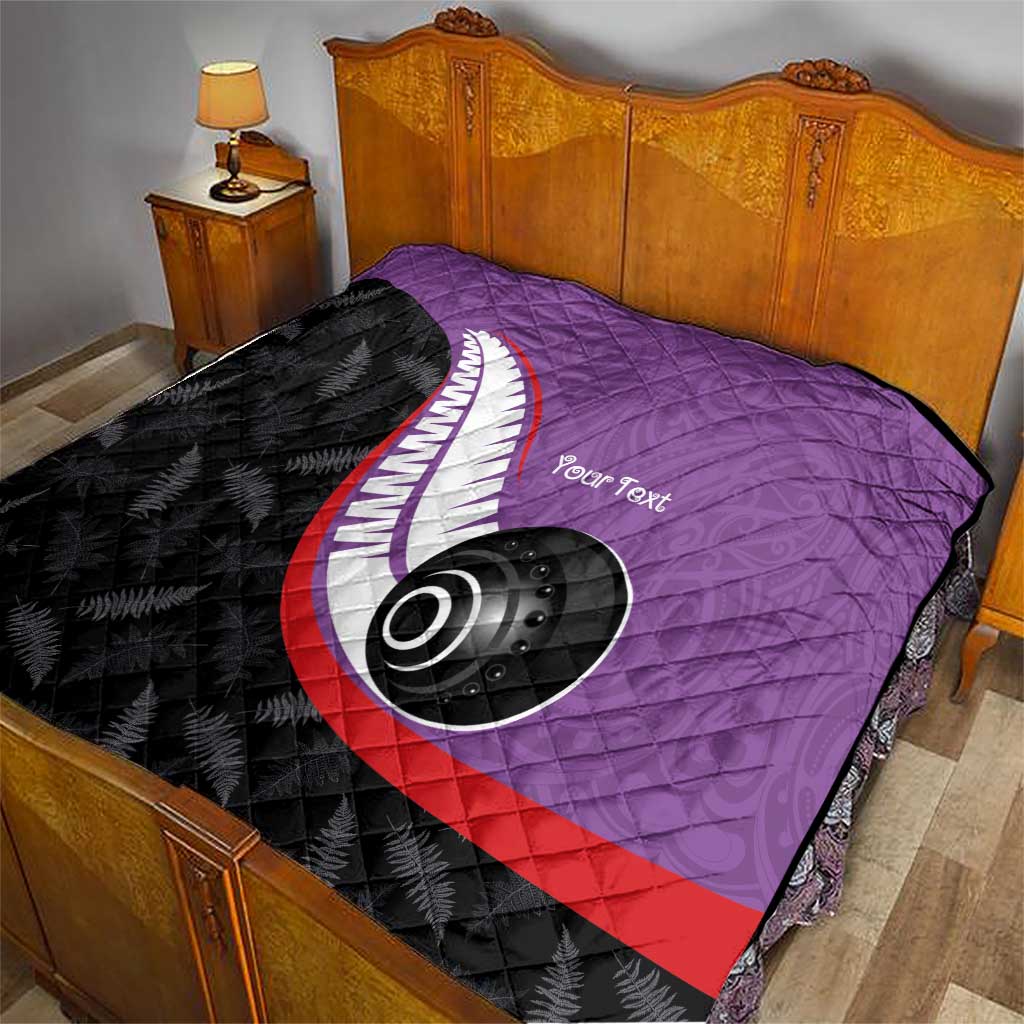 Personalised Aotearoa Lawn Bowls Quilt Maori and Silver Fern Sporty Style Purple Color LT03 - Polynesian Pride