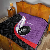 Personalised Aotearoa Lawn Bowls Quilt Maori and Silver Fern Sporty Style Purple Color LT03 - Polynesian Pride
