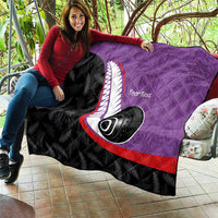 Personalised Aotearoa Lawn Bowls Quilt Maori and Silver Fern Sporty Style Purple Color LT03 - Polynesian Pride