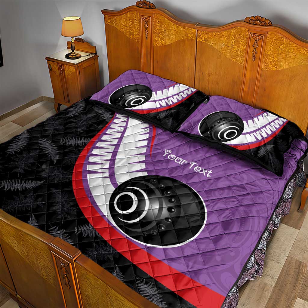 Personalised Aotearoa Lawn Bowls Quilt Bed Set Maori and Silver Fern Sporty Style Purple Color LT03 - Polynesian Pride
