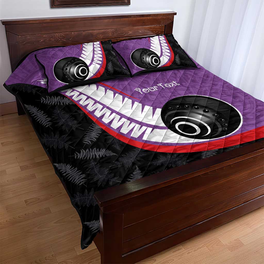 Personalised Aotearoa Lawn Bowls Quilt Bed Set Maori and Silver Fern Sporty Style Purple Color LT03 - Polynesian Pride