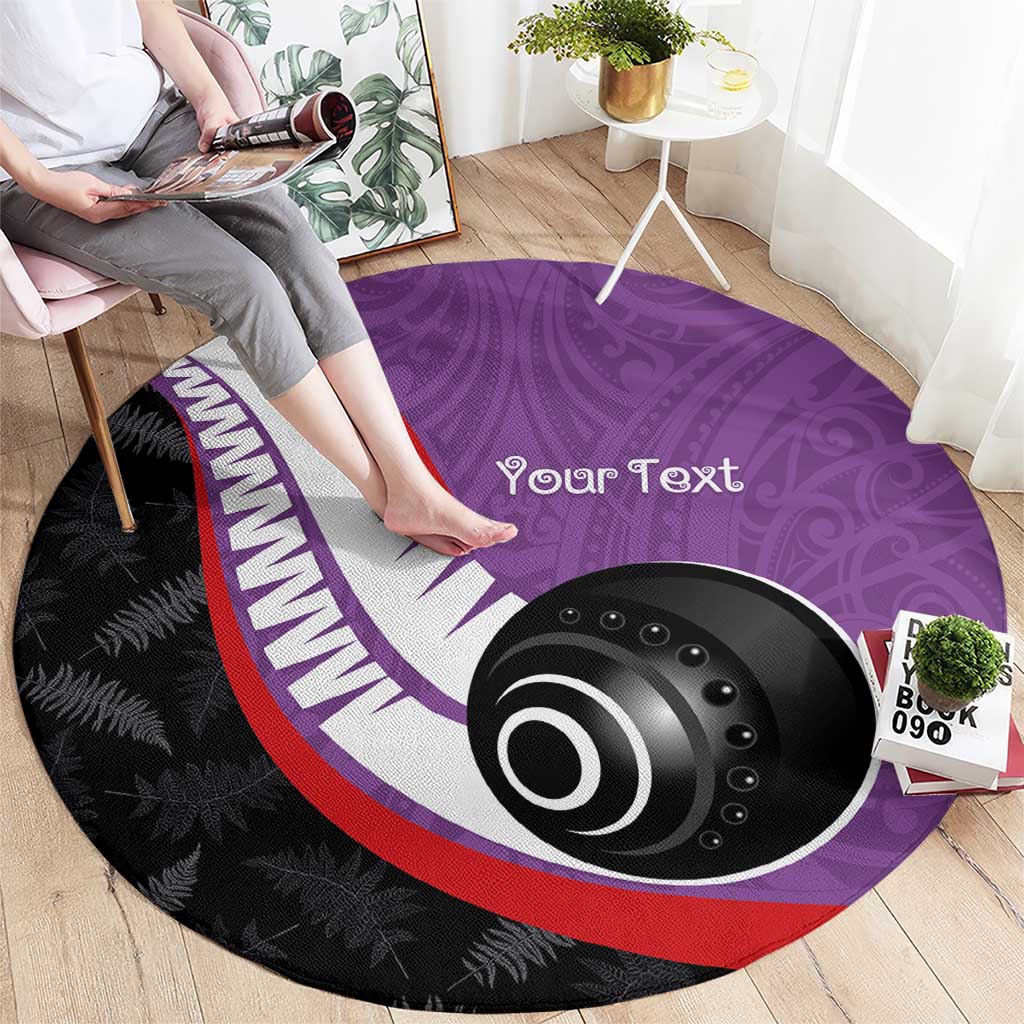 Personalised Aotearoa Lawn Bowls Round Carpet Maori and Silver Fern Sporty Style Purple Color LT03 - Polynesian Pride