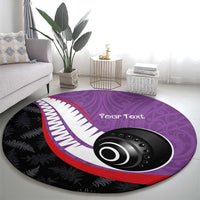 Personalised Aotearoa Lawn Bowls Round Carpet Maori and Silver Fern Sporty Style Purple Color LT03 - Polynesian Pride