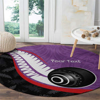 Personalised Aotearoa Lawn Bowls Round Carpet Maori and Silver Fern Sporty Style Purple Color LT03 - Polynesian Pride