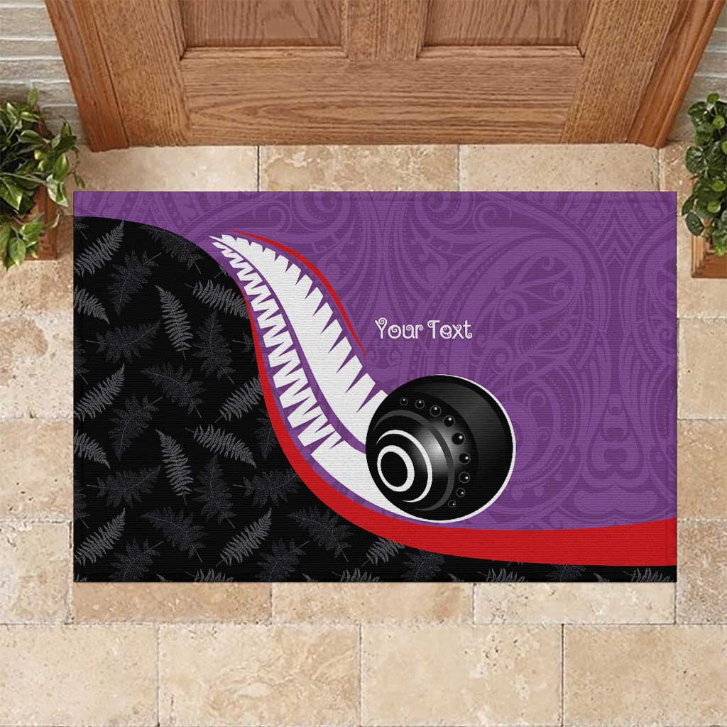 Personalised Aotearoa Lawn Bowls Rubber Doormat Maori and Silver Fern Sporty Style Purple Color LT03 Purple - Polynesian Pride