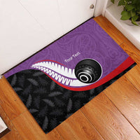 Personalised Aotearoa Lawn Bowls Rubber Doormat Maori and Silver Fern Sporty Style Purple Color LT03 - Polynesian Pride