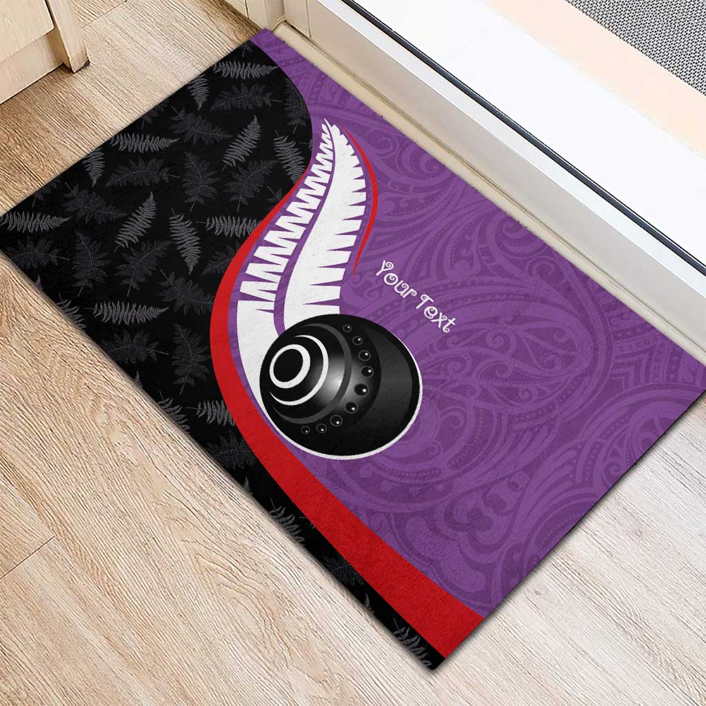 Personalised Aotearoa Lawn Bowls Rubber Doormat Maori and Silver Fern Sporty Style Purple Color LT03 - Polynesian Pride