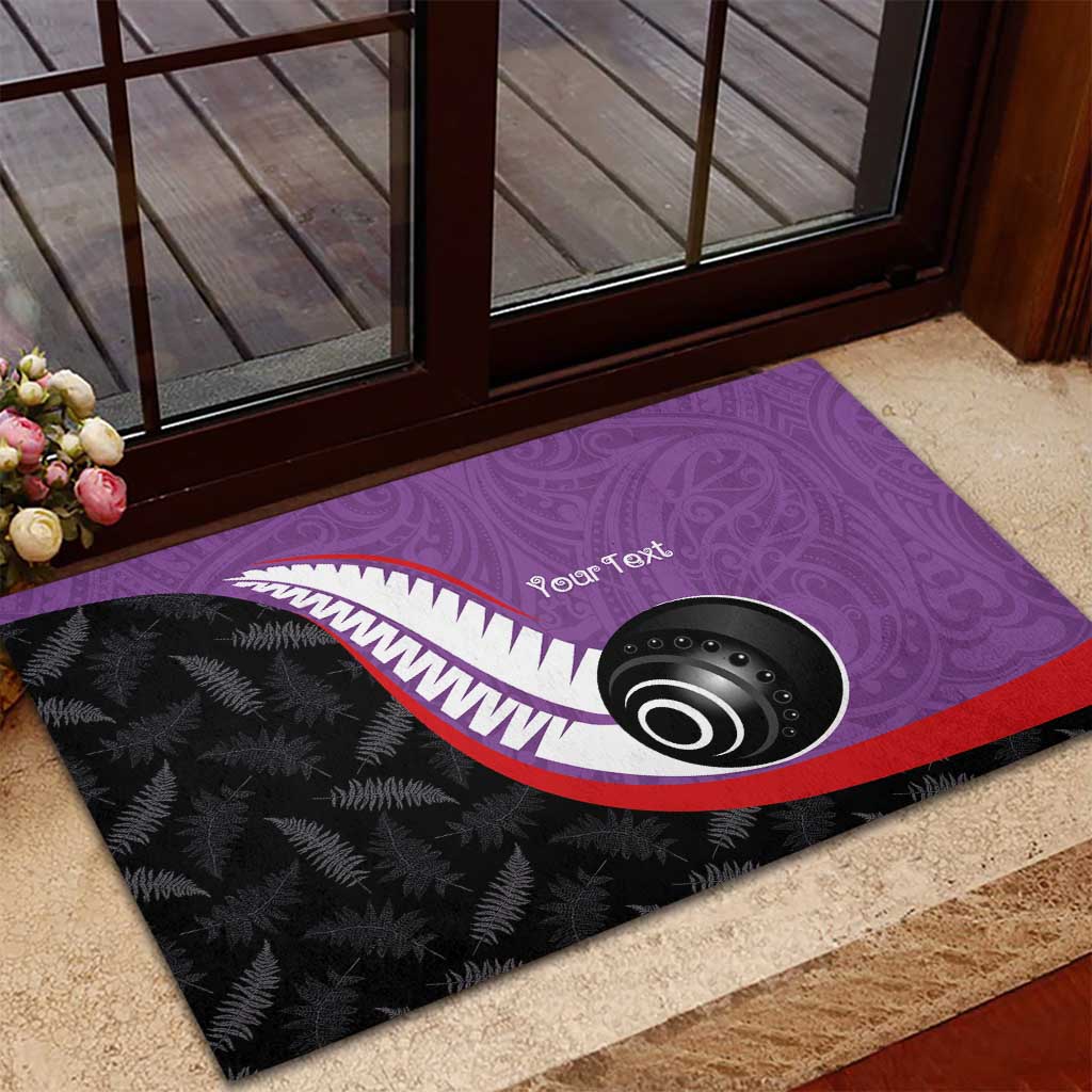 Personalised Aotearoa Lawn Bowls Rubber Doormat Maori and Silver Fern Sporty Style Purple Color LT03 - Polynesian Pride