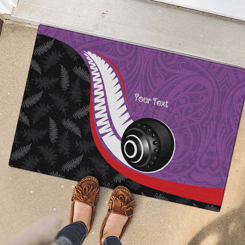 Personalised Aotearoa Lawn Bowls Rubber Doormat Maori and Silver Fern Sporty Style Purple Color LT03 - Polynesian Pride
