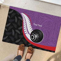 Personalised Aotearoa Lawn Bowls Rubber Doormat Maori and Silver Fern Sporty Style Purple Color LT03 - Polynesian Pride