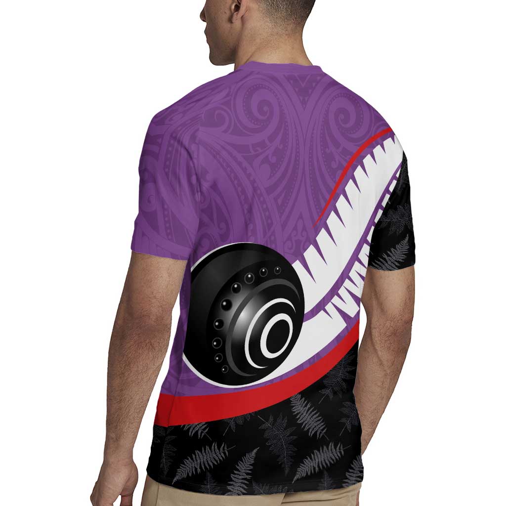Personalised Aotearoa Lawn Bowls Rugby Jersey Maori and Silver Fern Sporty Style Purple Color LT03 - Polynesian Pride