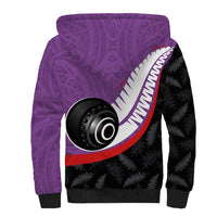Personalised Aotearoa Lawn Bowls Sherpa Hoodie Maori and Silver Fern Sporty Style Purple Color LT03 - Polynesian Pride