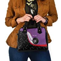 Personalised Aotearoa Lawn Bowls Shoulder Handbag Maori and Silver Fern Sporty Style Purple Color LT03 - Polynesian Pride