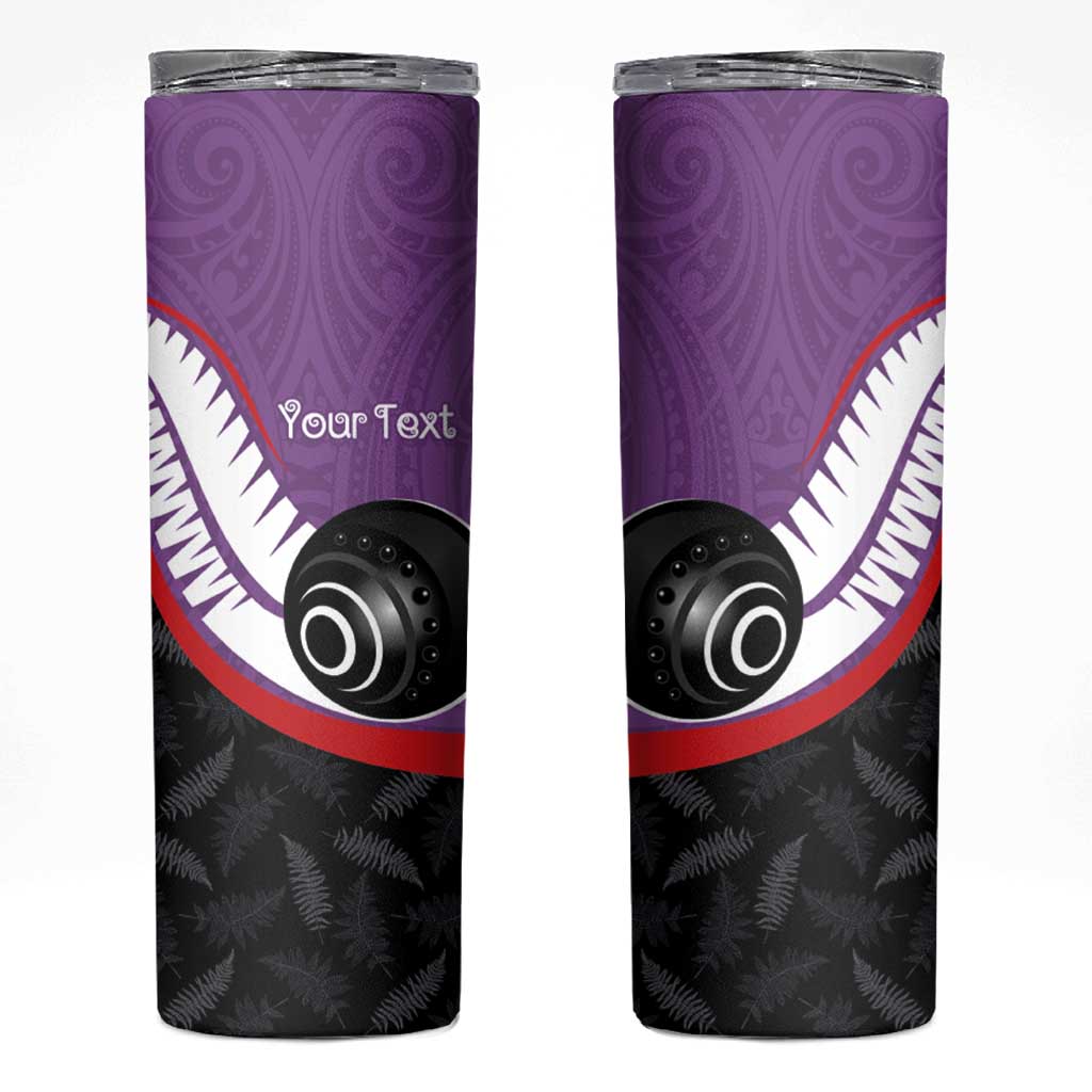 Personalised Aotearoa Lawn Bowls Skinny Tumbler Maori and Silver Fern Sporty Style Purple Color LT03 Purple - Polynesian Pride