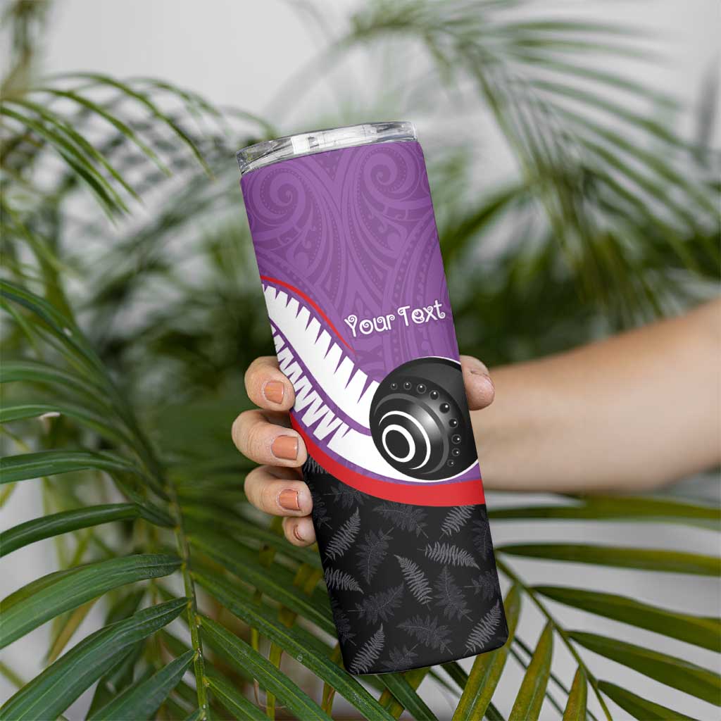 Personalised Aotearoa Lawn Bowls Skinny Tumbler Maori and Silver Fern Sporty Style Purple Color LT03 - Polynesian Pride