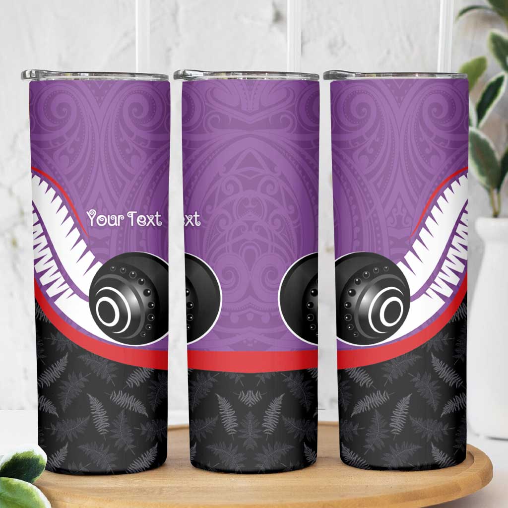 Personalised Aotearoa Lawn Bowls Skinny Tumbler Maori and Silver Fern Sporty Style Purple Color LT03 - Polynesian Pride