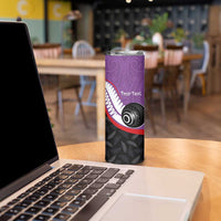 Personalised Aotearoa Lawn Bowls Skinny Tumbler Maori and Silver Fern Sporty Style Purple Color LT03 - Polynesian Pride